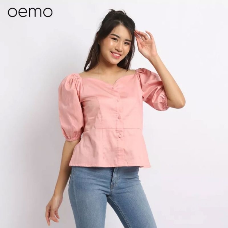 SALE OEMO Cotton Women Blouse Heart Shape With Puff Sleeve