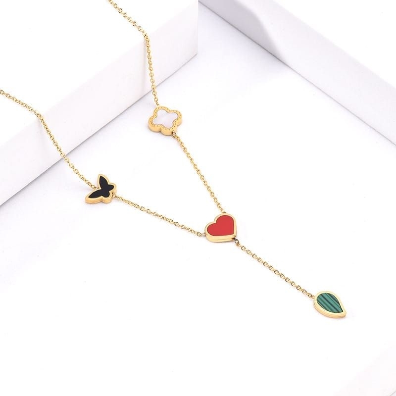 kalung titanium fashion kupu clover love daun