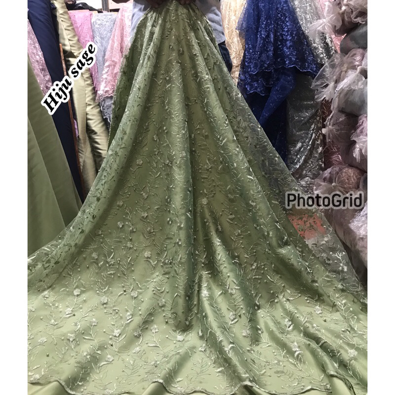 Kain Tulle rambat mutiara/bahan kebaya,gaun,gamis ( padi).