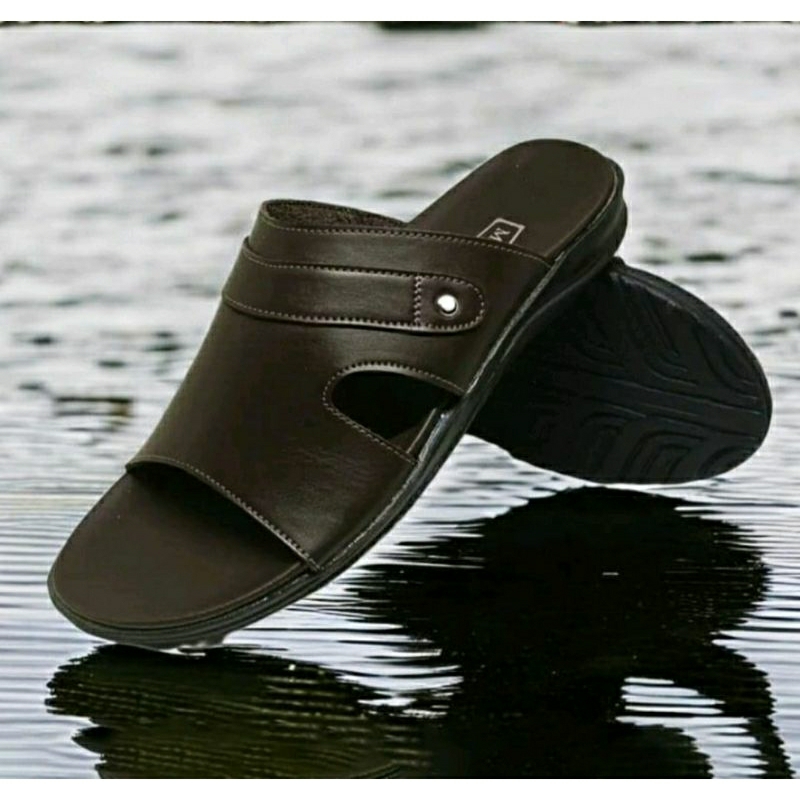 Sandal Slide Pria MKZ1 Slop Bapak2 Kasual Kulit / Sendal Slide KULIT GARUT