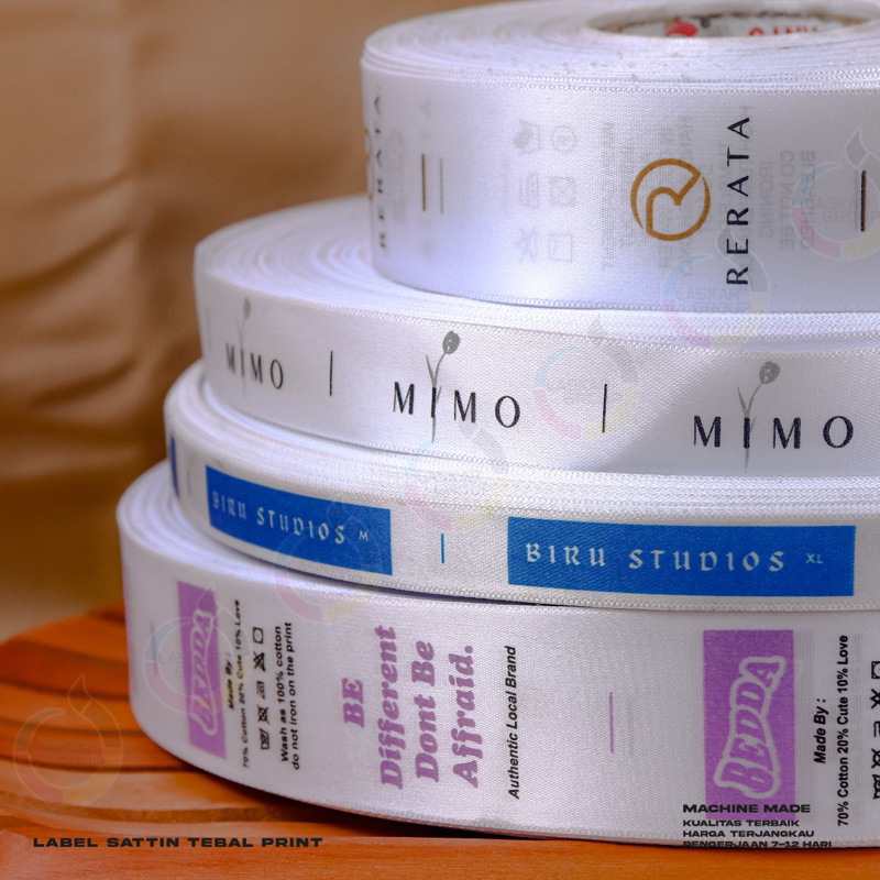 

label satin tebal custom printing lebel tag baju nama sendiri washing care wash tafeta