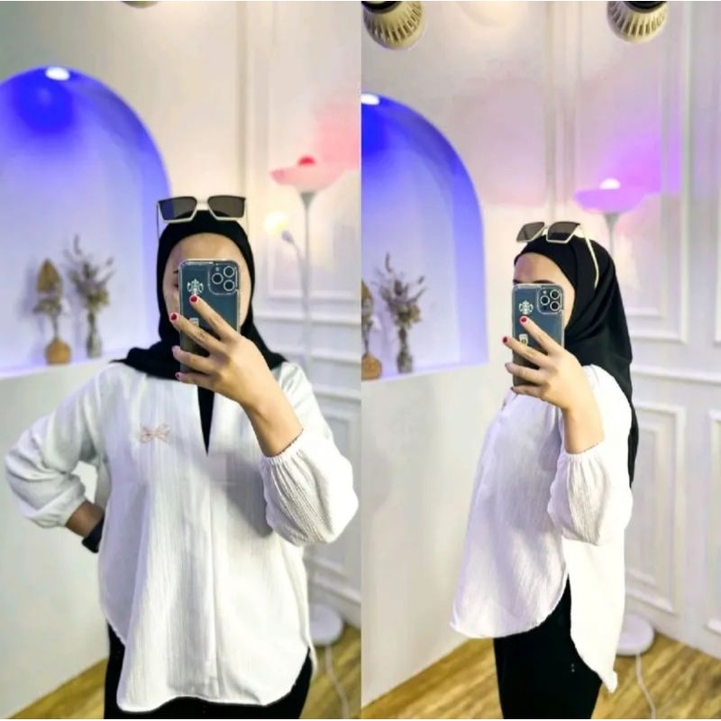 Livia Blouse Outer Korean style Bahan Lady crush Blouse Kemeja Belah polos