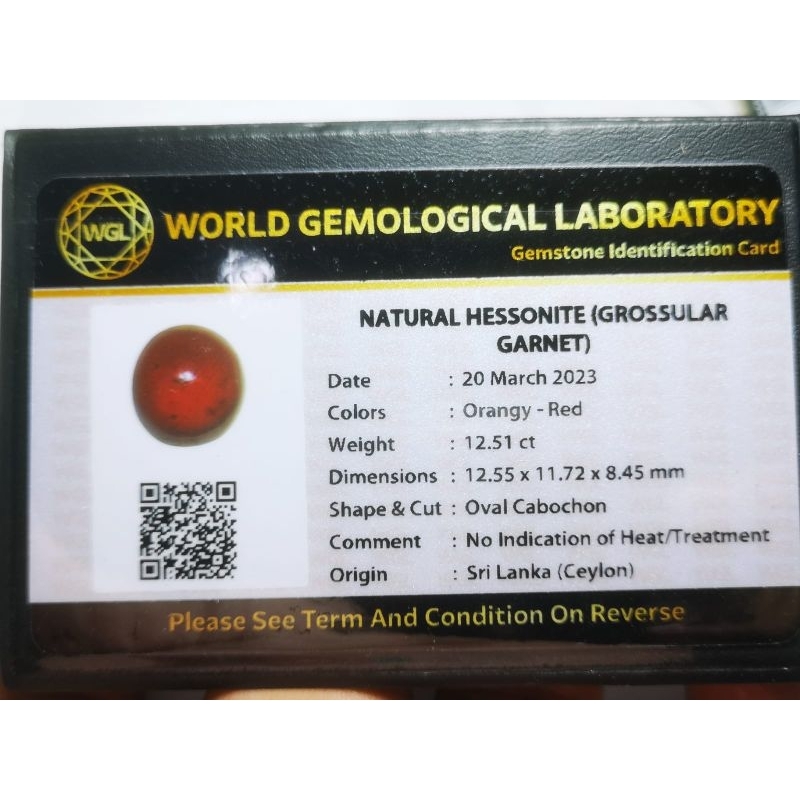 LOSETONE ORANGY RED HESSONITE GROSSULAR GARNET OVAL + MEMO LAB ASLI NATURAL