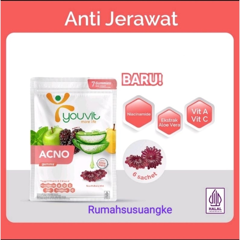 YOUVIT Acno 1 sachet untuk 7 hari dengan Niacinamide &amp; Aloe Vera untuk jerawat