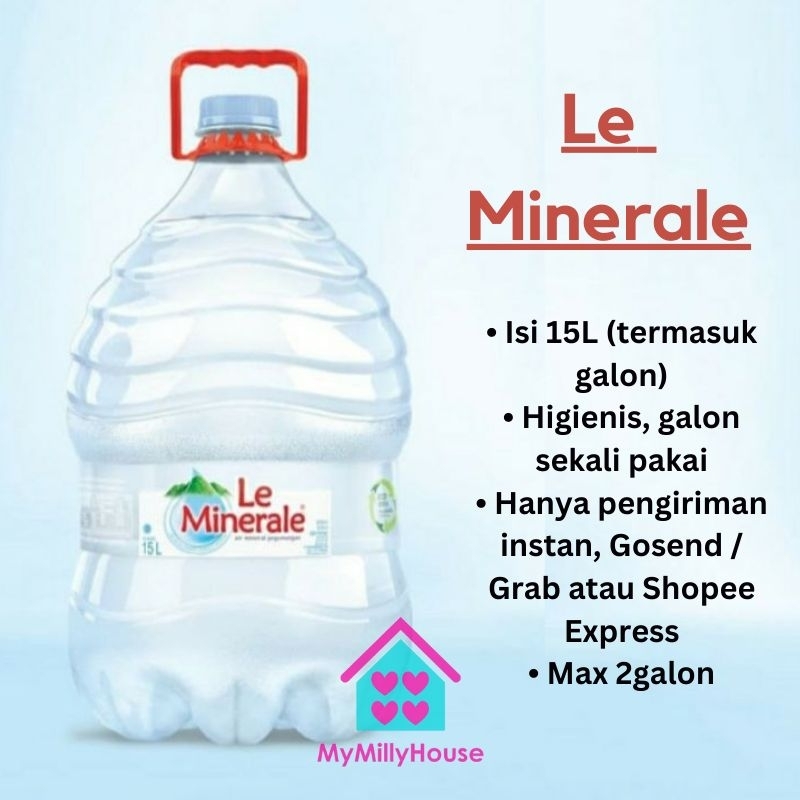 Le Minerale Air Mineral Galon + isi 15 Liter / Galon Sekali Pakai [BANDUNG GRAB GOJEK ONLY]