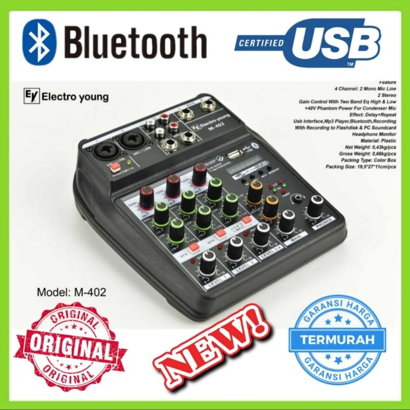 Mixer Audio Electro Young M - 402 Mixer 4 Channel Bluetooth Usb Grosir
