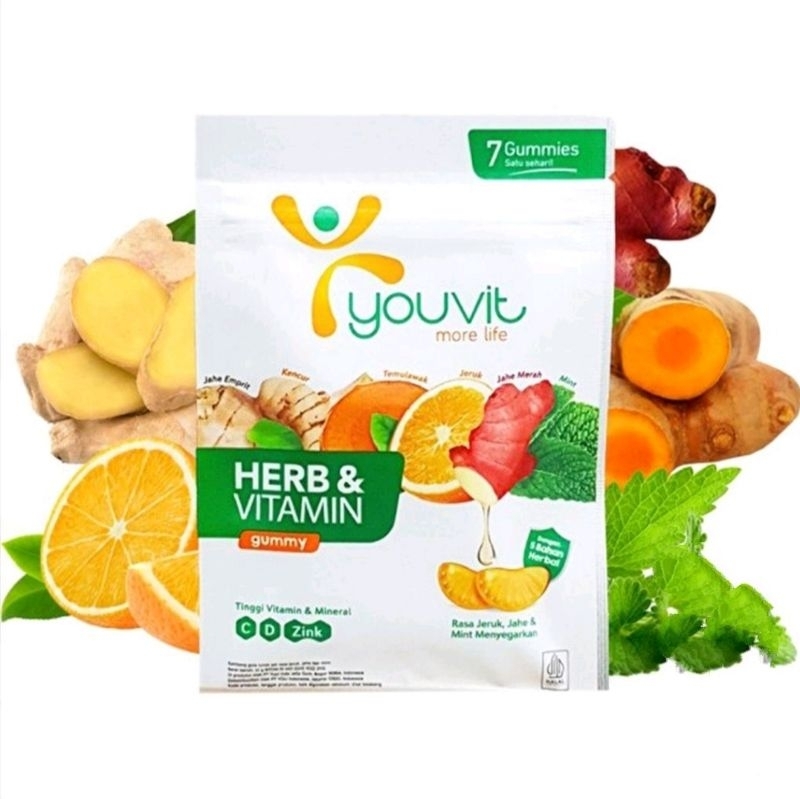 YOUVIT Herb &amp; Vitamin gummies 7 hari dengan Vit C,D,Zink &amp; 5 bahan Herbal