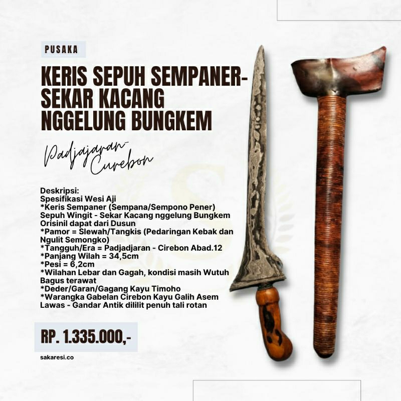 Keris Sepuh Pusaka Tua Kuno Antik Langka Sempaner Sempono Sempana Ori asli Lawas