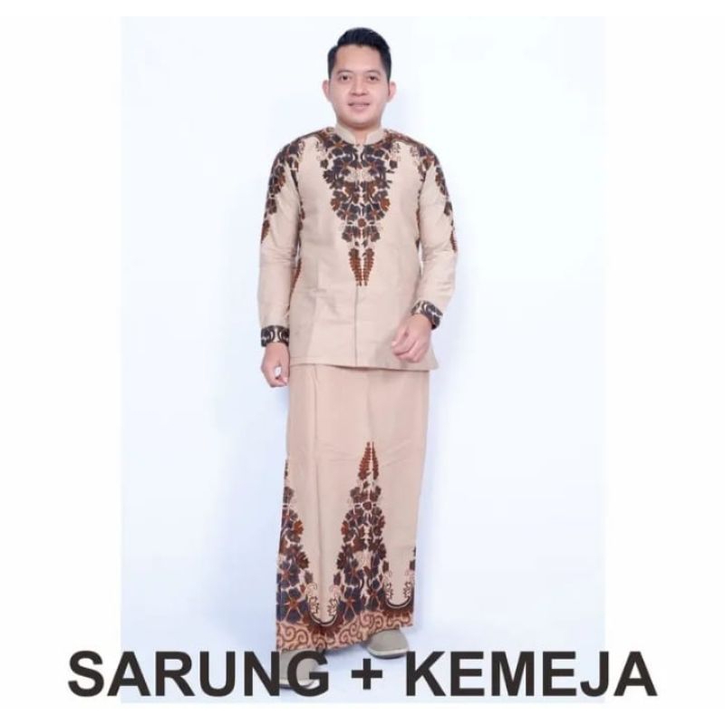 setelan sarung Koko batik pria| setelan baju Koko muslim motif batik| Koko batik lengan panjang