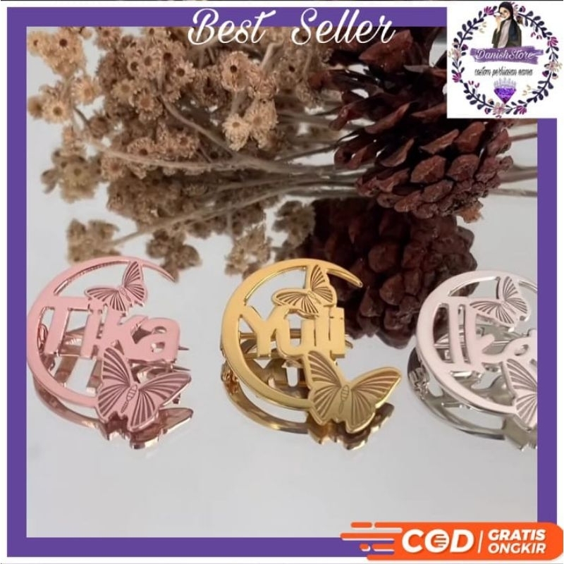 BROSS NAMA CUSTOM TERBARU/BROS NAMA/BROS LAPIS EMAS /MINI BROSS WEARING KLAMBY KW PREMIUM/BROSS WEAR