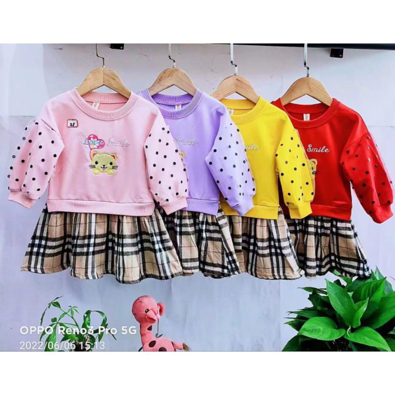 [0-4th] DRESS IMPORT ANAK GAUN PESTA DRESS SWEATER ANAK IMUT MOTIF KUCING KELINCI DRESS LENGAN PANJANG ANAK IMPORT KOMBINASI FLANEL PREMIUM