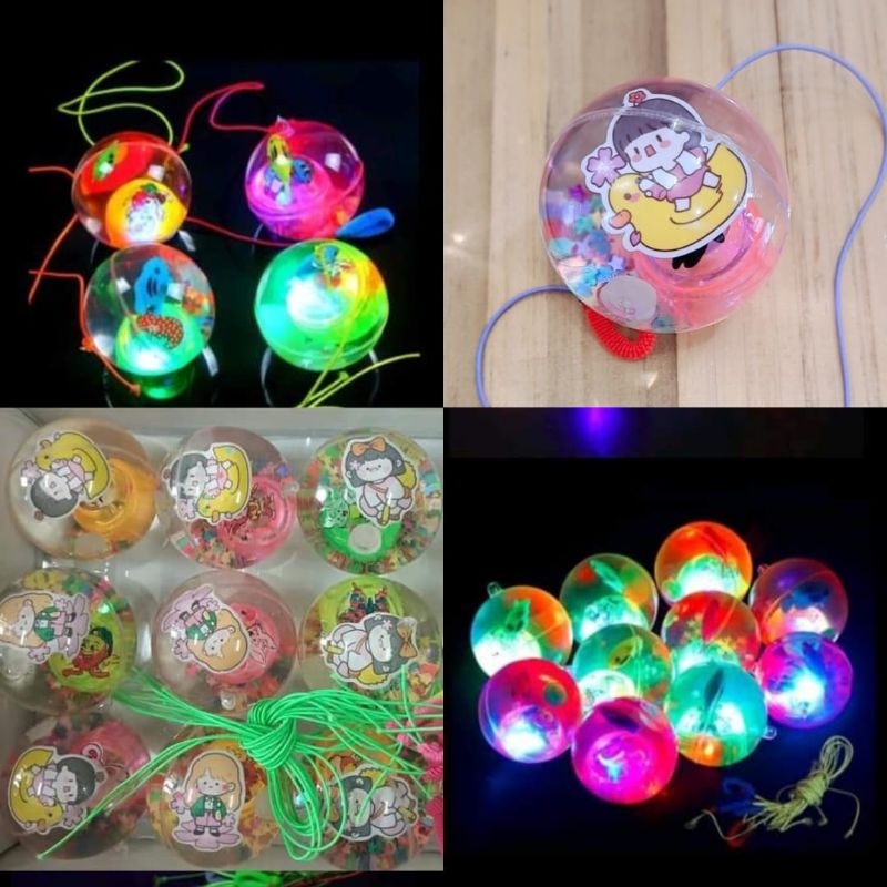 Mainan anak bola bekel LED bola karet air super glitter water ball