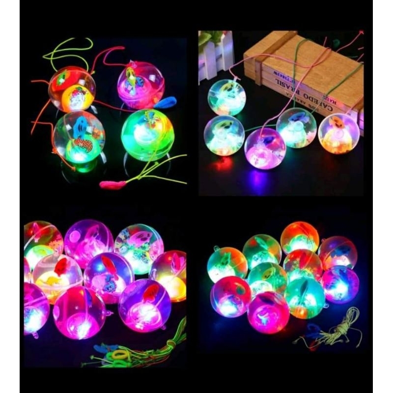 Mainan anak bola bekel LED bola karet air super glitter water ball