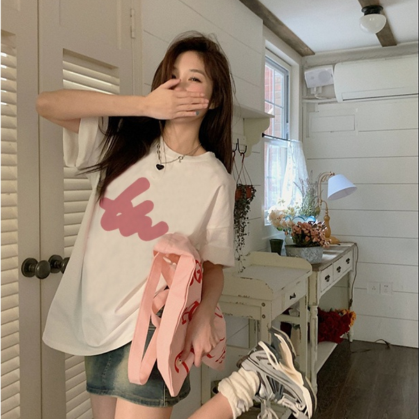 premium import atasan wanita kaos wanita korean style lengan pendek letter motif printed t-shirt oversize kaos puith