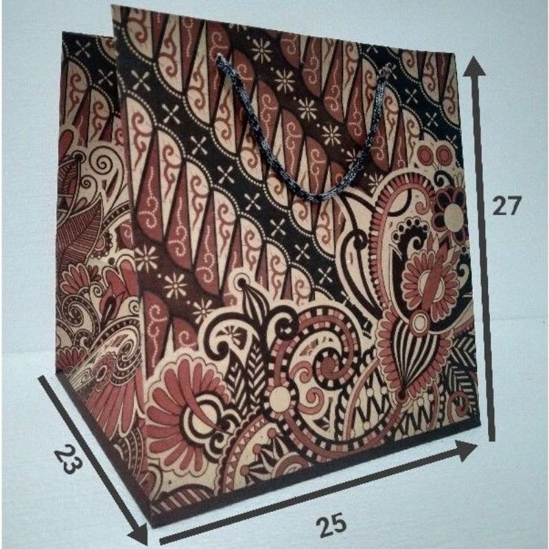 

Paperbag/ Tas kertas untuk dus Nasi motif batik mewah (25x23x27cm)