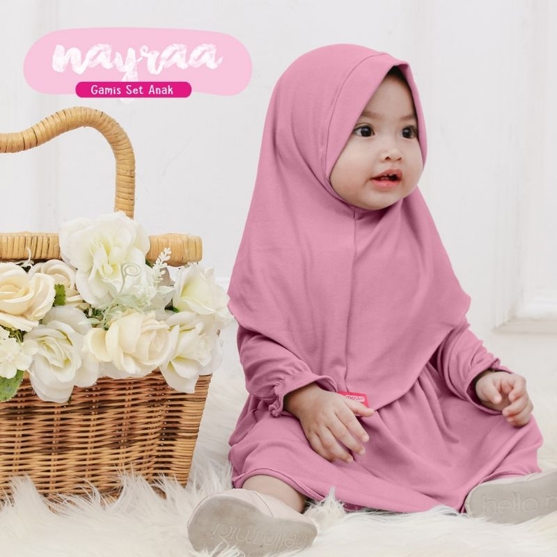 Gamis Bayi Lebaran Perempuan Syar'i 0-18 Bulan+Kerudung Simpel Baju Muslim Anak Bayi Perempuan