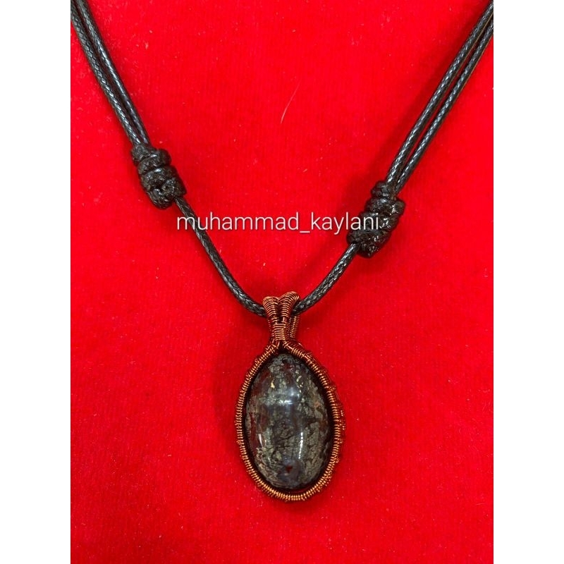kalung liontin wire wrapping batu akik badar perak (N)