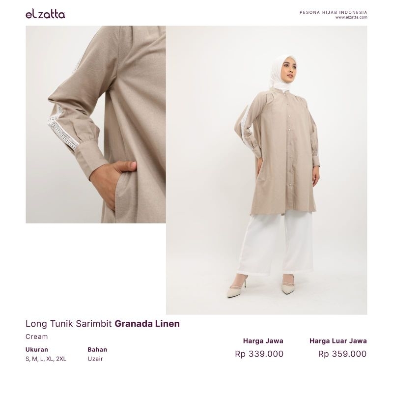 ELZATTA HIJAB ATASAN TUNIK POLOS TERBARU LONG TUNIK SARIMBIT GRANADA LINEN
