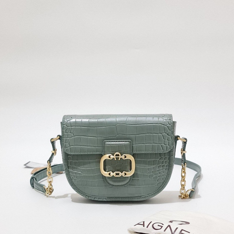 AIGNER CELIA CROSSBODY BAG CROCO LEATHER DUSTY GREEN 20x20x5
