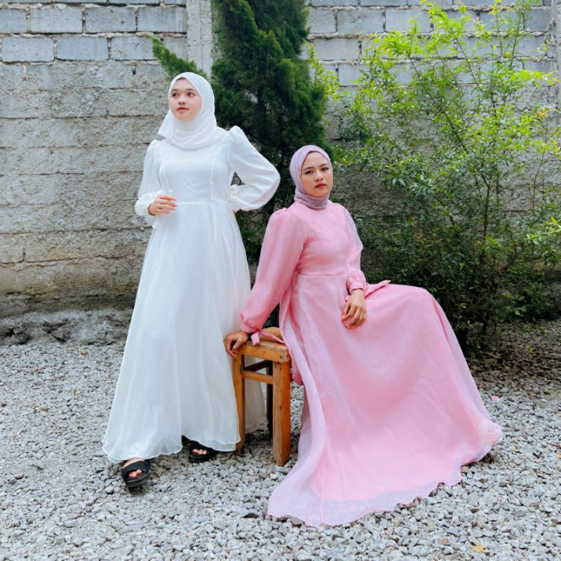 NEIRA DRESS BYGIAGIO gaun kondangan dress akad simple gaun wedding pernikahan baju muslim putih dress lamaran elegan pakaian wanita pesta elegan fashion korea dres lebaran cantik anggun mewah nyaman gaun vintage fashion dress bahan organza crinkle furing