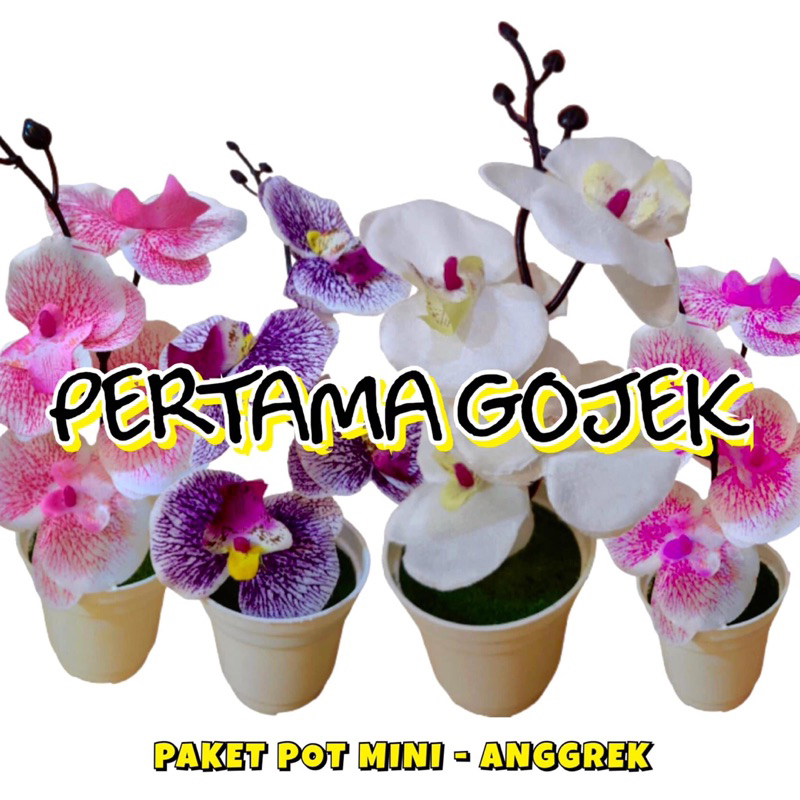 Paket Pot Mini - Anggrek Plastik/ Bunga Plastik/ Rumput Plastik/ Hiasan Plastik/ Tanaman Plastik/ Da
