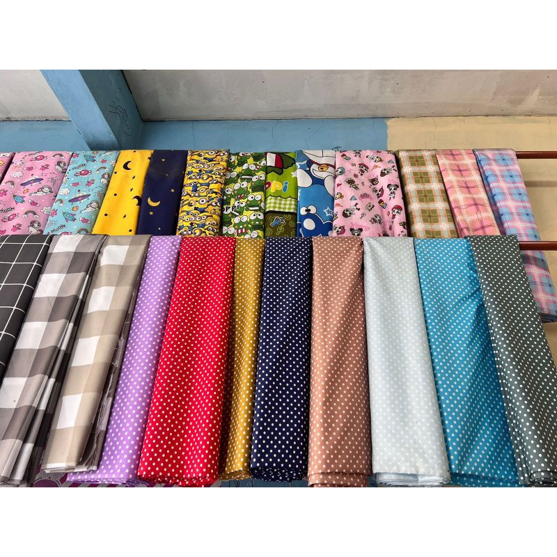 Kain Bahan  Piyama Sprei Disperse Gorden Katun Mikrotex Motif Karakter polkadotMeteran