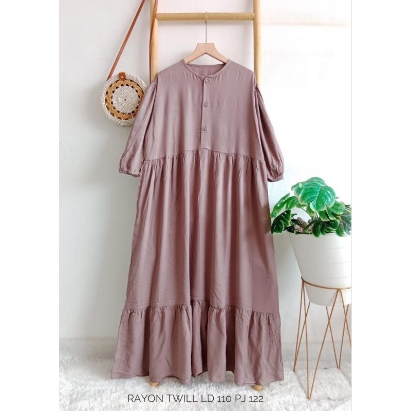 MIDI DRESS NABILA/MIDI LENGAN BALON /FULL RAYON TWILL PREMIUM/SUPER ADEM /BIGSIZE