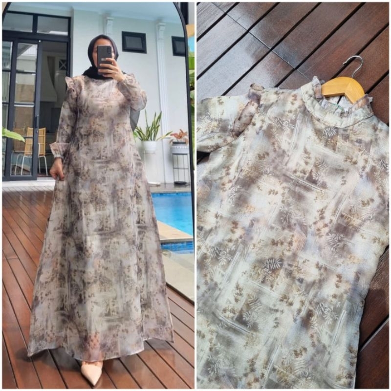 Gamis bahan organza mix furing ceruty Ori By Edness Kayla