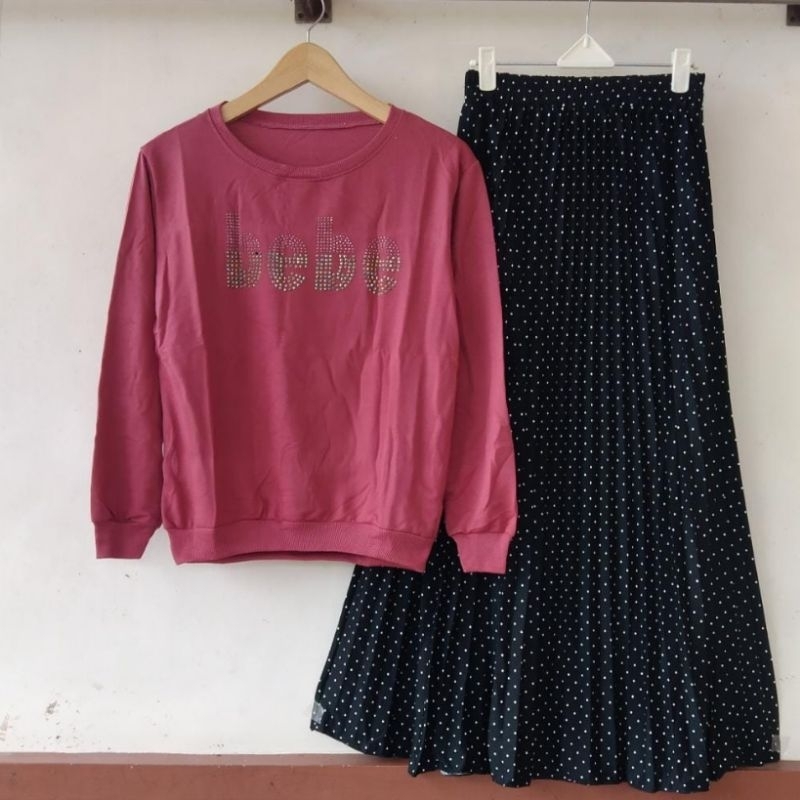 SET KAOS SWETER  LD 100CM+ROK PLISKIT POLKA PREMIUM