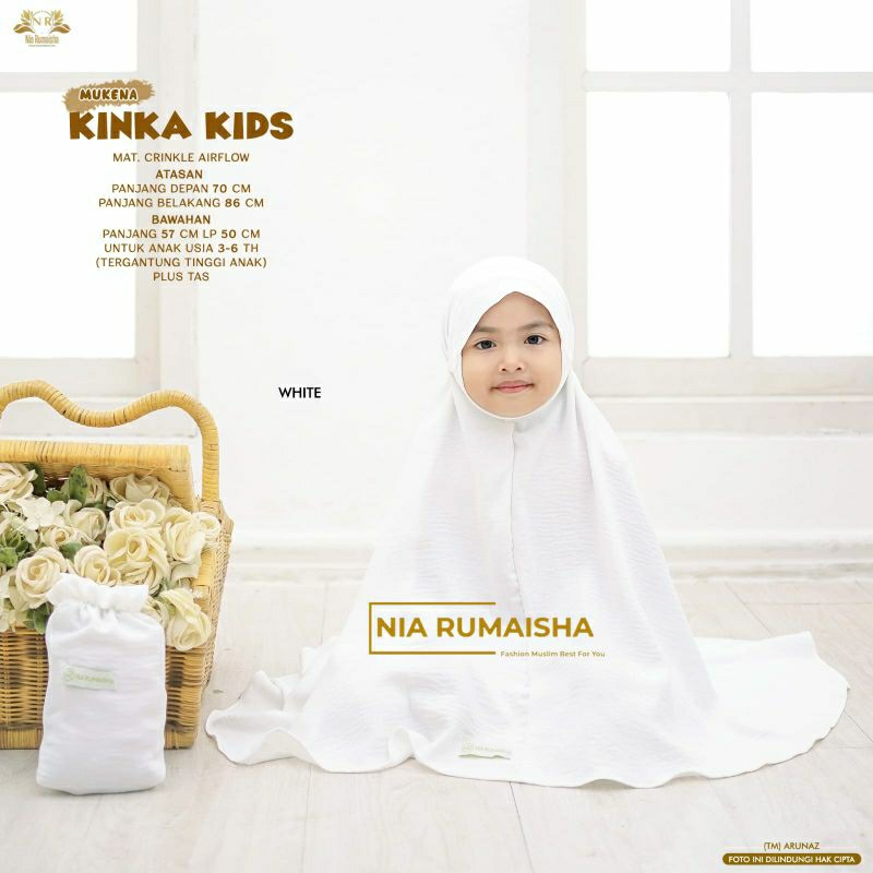 KINKA MUKENA // MUKENA ANAK WHITE SOLID // NIA RUMAISHA