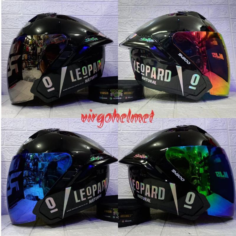 HELM RSV SV300 SOLOD BLACK GLOSSY PAKET GANTENG LEOPARD