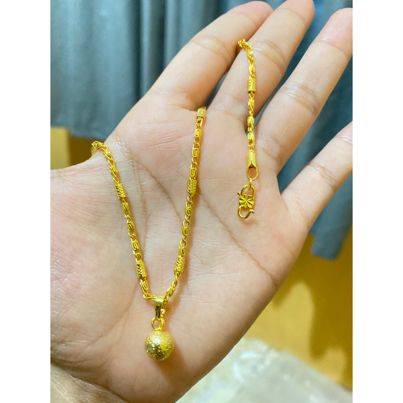 Kalung koin bambu bulat pasir warna 24k