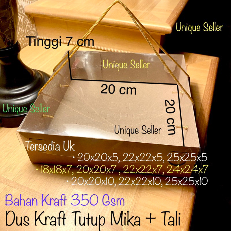 [10 pcs] Dus KRAFT Tali Uk 20x20x7 Tutup Mika 350 gsm isi 10 pcs / Dus Box Kotak Nasi R10k KRAFT 20x20x7 Tutup FULL Mika 350 gsm / Dus Bos Kotak Hampers R10k KRAFT 20 x 20 x 7 Window / Dus Box Kotak Kue Roti Snack 20x20 x 7 cm