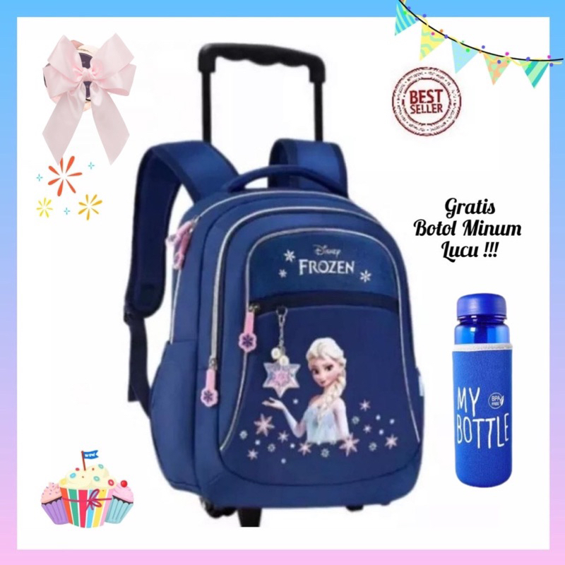 Tas Ransel Troli Anak Perempuan Motif Fr0zen Y1s Gratis Botol Minum Untuk Tk Dan Sd