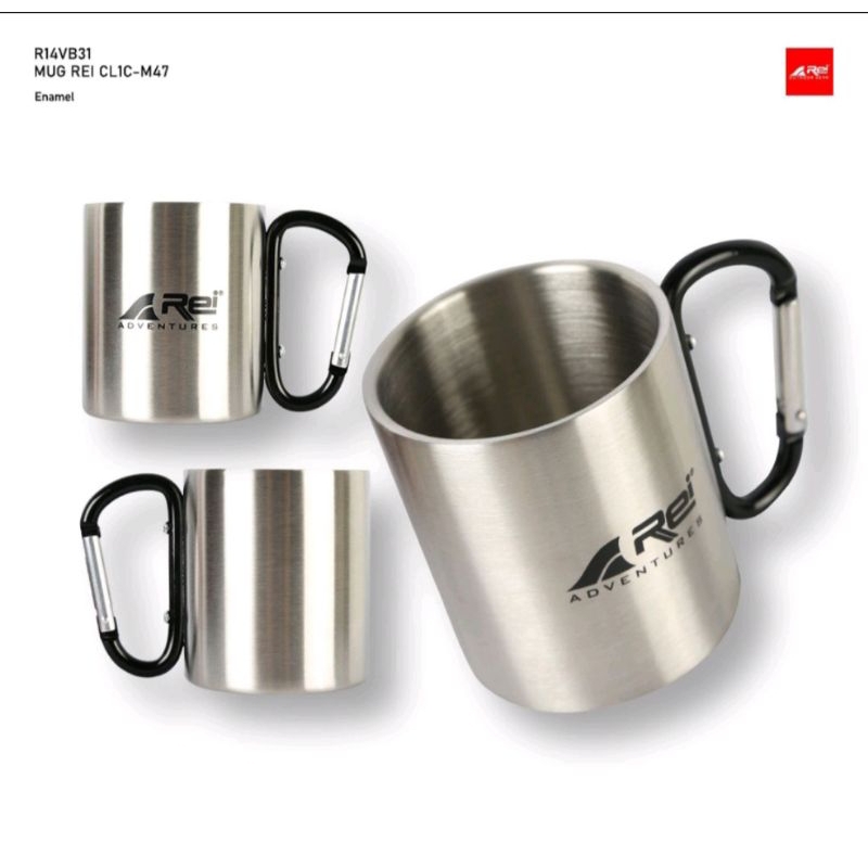 Mug REI CL1C Arei outdoorgear original / gelas carabiner Mug stainless