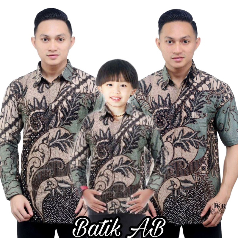 Baju Batik Couple Ayah dan Anak Cowok Lengan Panjang Batik Kate Ijo Sage Terbaru