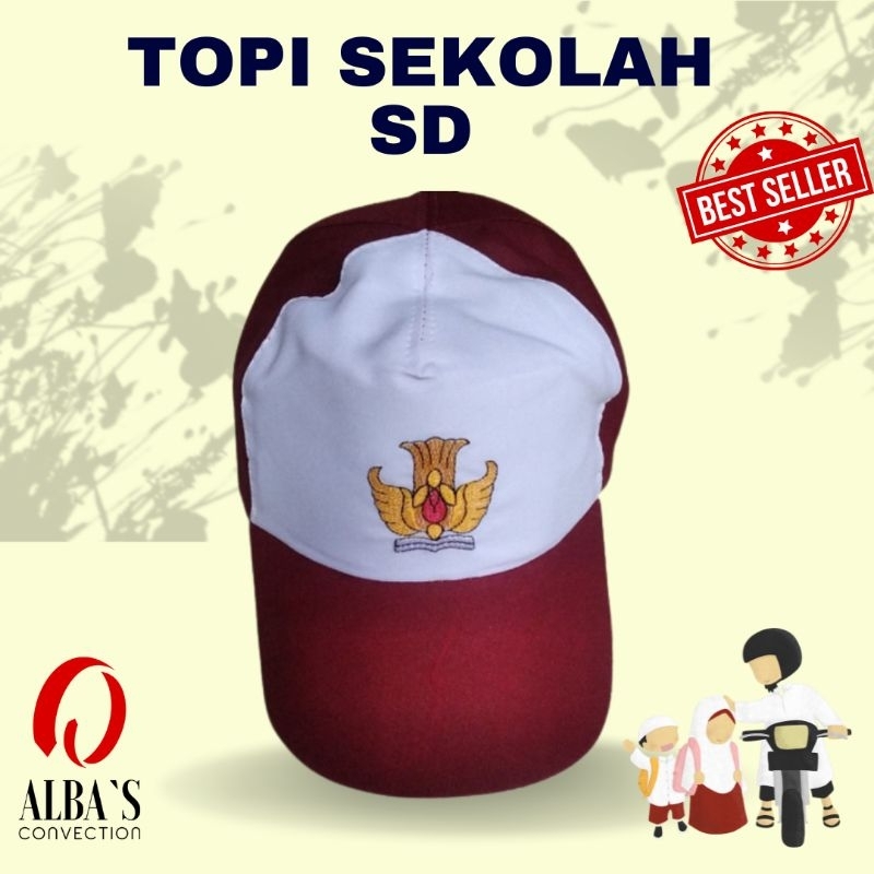 Topi Sekolah SD Merah Putih Bordir Kretekan perekat