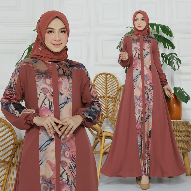 Camila Dress |Gamis Kombinasi Armani silk Mix Royal Twiss |Gamis Pesta Terbaru|Gamis Lebaran 2023