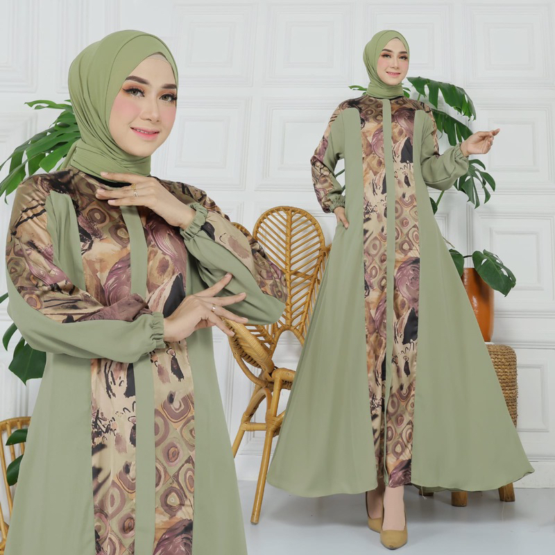 Camila Dress |Gamis Kombinasi Armani silk Mix Royal Twiss |Gamis Pesta Terbaru|Gamis Lebaran 2023