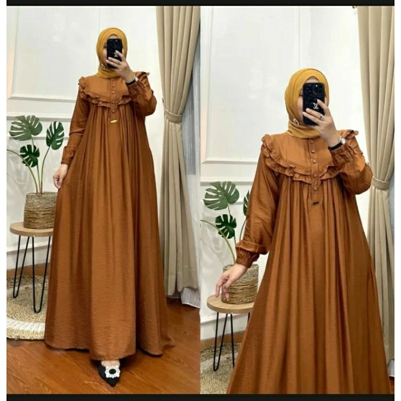 Gamis, long Dress Polo Linen Crinkle