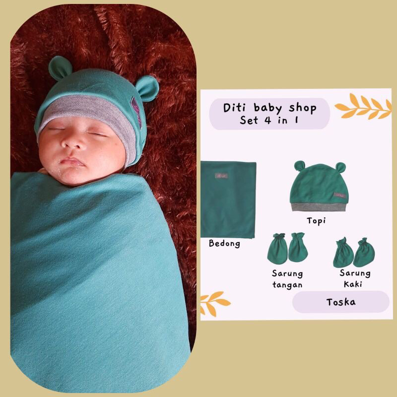 DITI BABY - 1 Set Bedong Selimut (Topi + Mittens + Booties + Headband) Etalase 2