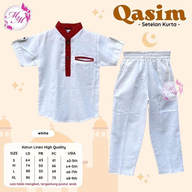 SETELAN KURTA BAJU PENDEK CELANA PANJANG MUSLIM KOKO KAOS BAHAN KATUN LINEN PREMIUM QASIM ORI M2M