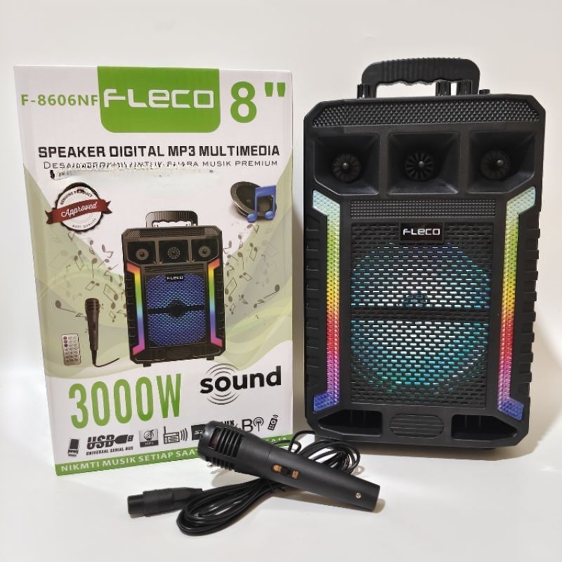 SPEAKER BLUETOOTH FLECO F8606 GRATIS MIC KARAOKE/SALON AKTIF WIRELESS SPEAKER PORTABLE