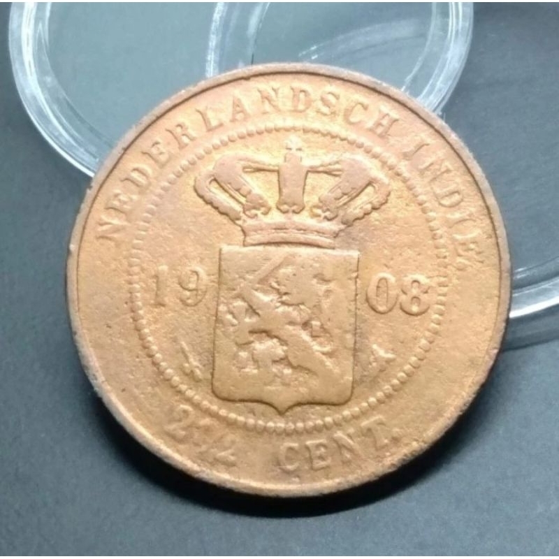 Uang Koin Kuno Nederlandsch Indie 2.5 Cent 1908 Original