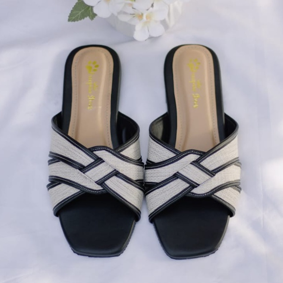 SANDAL FLAT WANITA ANGGIS BLACK BIG SIZE 41 42 43 44 45 PAWPAW