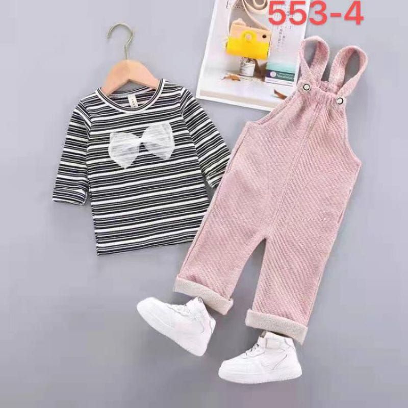 [1-5T] Setelan Set Anak Perempuan Overall Jumpsuit Panjang POLKADOT Mice SUNFLOWER / SETELAN OVERALL JUMPSUIT SUNFLOWER POLKADOT IMPORT