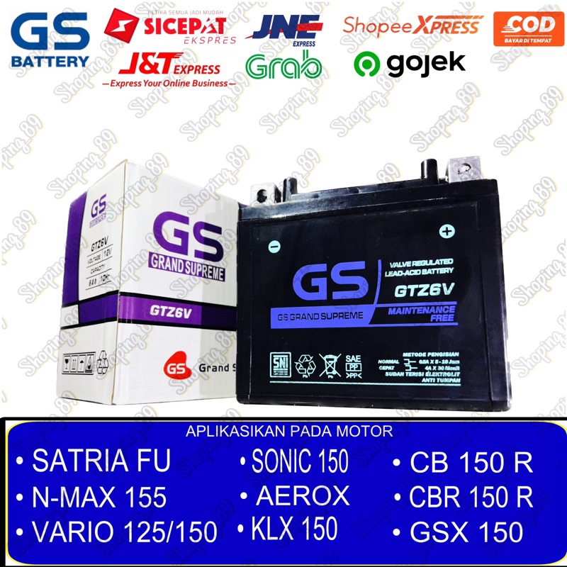 AKI MOTOR SATRIA FU 150 , VARIO 125/150, SONIC. BEAT DELUXE GTZ6V 12V 6AH GS GRAND SUPREME