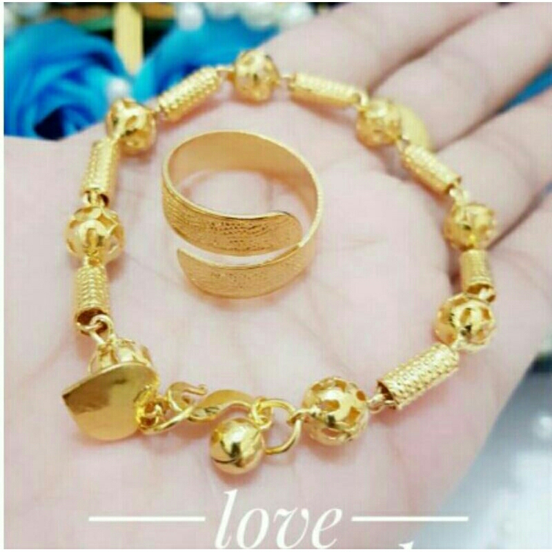 Gelang Rantai Bambu Bola lapis emas 24K