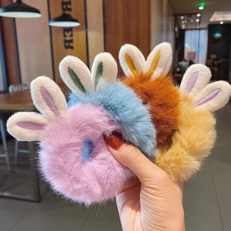 Kuncir Scrunchie Bulu Rabbit Ikat Rambut Cepol Wanita Kekinian Korea