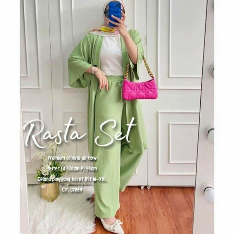 Setelan Wanita Terbaru Stelan Outher + Celana Bahan Crinkle Premium Rasta set